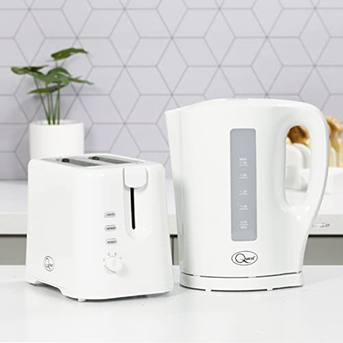 Quest Modern White Kettle & Toaster Set / 1.7L Capacity Kettle & 2 Slice Toaster/Spout Filter Kettle/Toaster with Variable Browning/Convenient Kitchen Essentials Set