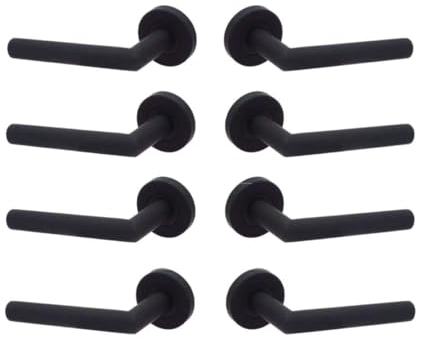 Designer Levers - Eros Lever on Rose Door Handle - Stainless Steel Bar Door Handle - Matt Black - 4 Pairs - Fixings Included - Interior Use