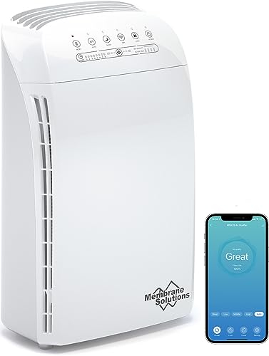 Membrane Solutions MSA3S Purificador de Aire Inteligente, con Filtro HEPA, Soporte Alexa, Purificadores de Aire para Alérgicos, Silencioso 22dB, Elimina 99,97% de Alergia, Polen, Polvo,Humo, Olores