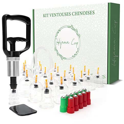 Hijama Cup Kit Ventouse Chinoise 24 pcs avec Pierre de Massage Soulage Douleurs Dos E-book Explicatif en Français