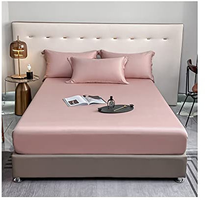 Generic Satin Spannbettlaken 90x190 bis 200x220cm Lyocell-Faser Spannbetttuch Bettlaken Super Weich und Seidig Boxspringbett Wasserbett Fitted Sheet (Color : Pink, Size : Fitted Sheet 200x220+30cm)