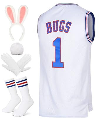 Herren Basketball Trikot Lola #10 Bugs #1 Space Movie Jersey 90S Hip Hop Kleidung Shirt für Party, #1 Weiß, Mittel