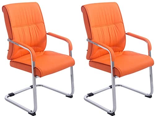 CLP 2er Set Freischwinger XXL Anubis Mit Kunstlederbezug I Pflegeleichte Konferenzstühle Mit Armlehne, Farbe:orange