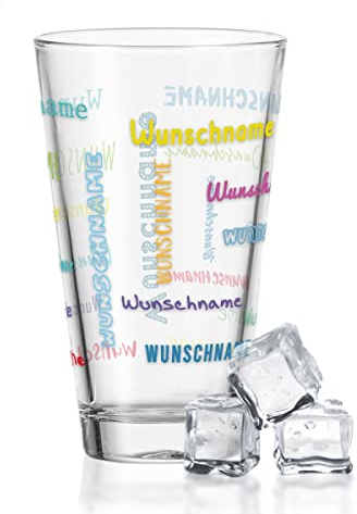GRAVURZEILE Leonardo Wasserglas mit UV-Druck - Namensglas Design - Individuelles Motiv personalisiert mit Wunschnamen in versch. Farben - Geschenk zum Kindergeburtstag - Farbe: Bunt