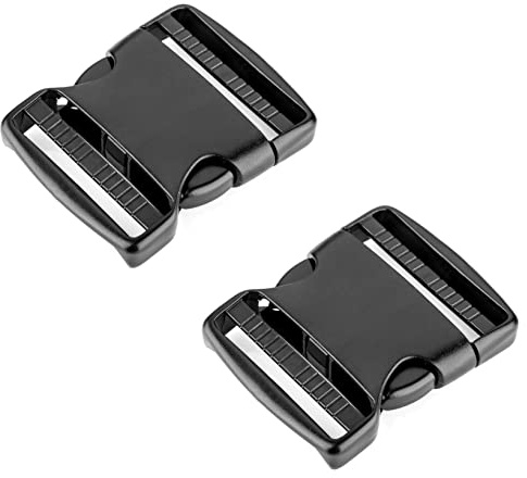 SolaDirect Side Release Buckles Clips for 50 mm / 2 inch Webbing Strap, Squeeze Fasteners, Black Delrin Plastic (Pack of 2)