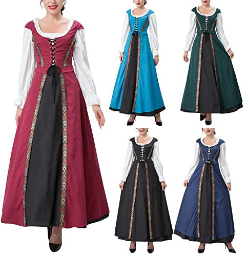ZHISHIMEIM Damen Halloween Königin Kostüm - Frauen Langarm Mittelalter Kleid Gothic Retro Kleid Renaissance Prinzessin Cosplay Party Karneval Outfit Kostüm