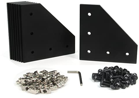 Yeebyee 4040 Eckhalterplatte L Form 5 Loch 90 Grad außen verbindende Platte mit M6 Schrauben und T-Muttern für 40x40mm Serie Aluminium Extrusion Profil (Schwarz-4040 L-Form)
