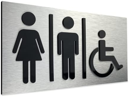 ALÚMADESIGNCO Todo Género Cartel Baño - Unisex Carteles Baños Originales - Hombre Mujer & Minusvalido Pictograma Aseos - Señalizacion Aseo - Señales WC - 120 x 220 mm