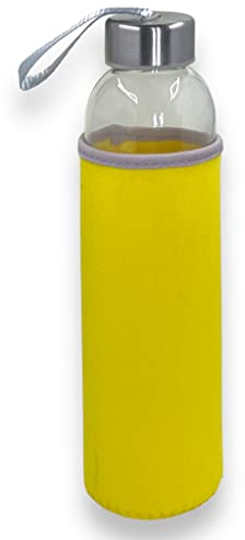 Bouteille en verre avec housse en néoprène et bouchon à vis avec dragonne de transport - Gourde en verre avec housse de protection - Bouteille d'eau pour le sport, le bureau, l'école et l'extérieur -