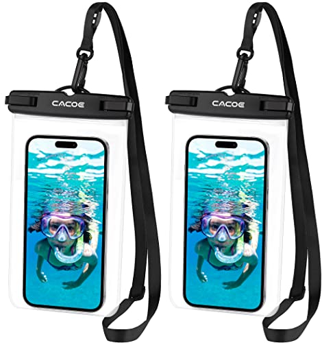 CACOE 2 Stück wasserdichte Handyhülle 7.2 Zoll Wasserfeste Handytasche mit Integriertes TPU-Dichtungsdesign, Handy Wasserschutzhülle für iPhone, Samsung, Huawei, Xiaomi (Vollständig Transparent)
