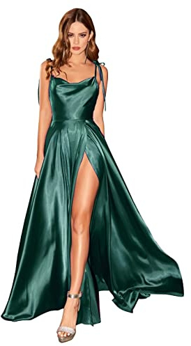 Babyonline D.R.E.S.S. Abendkleid, lang, große Größe, geschlitzt, sexy, rückenfrei, schick, elegant, Gala-Kleid, dunkelgrün, 44