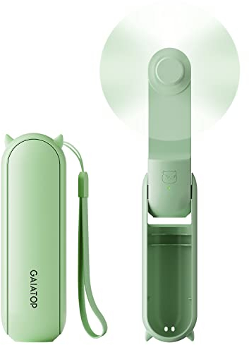 Gaiatop Portable Handheld Fan, Mini Rechargeable Folding Fans with Power Bank USB Battery Operated, Small Pocket Design for Travel Lash Makeup, Summer Gifts for Women Girl Green