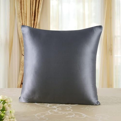 townssilk Beidseitig 100% 19mm Pure Maulbeerseide Kissenbezug für Haar und Haut Gesundheit, 1 Stück 50x50cm Größe Kissenbezug mit verstecktem Reißverschluss 600 Fadenzahl Darkgrey