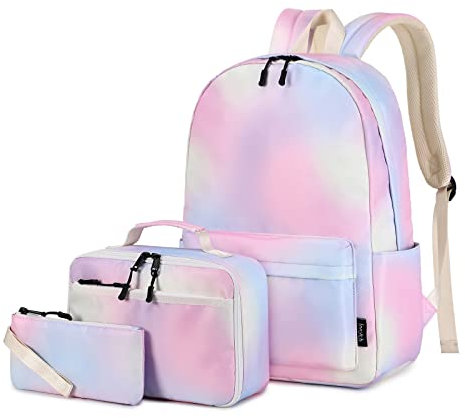Imyth Backpack for Teen Girls School Gift Bookbag Lunch Box Pencil Bag 3 in 1 Set, Rainbow, L, School