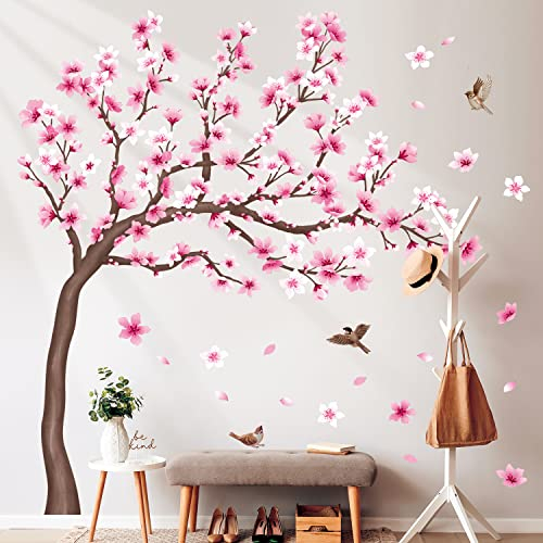 DECOWALL SG4-2306 Groß Kirschbaum Wandtattoo Baum Wandaufkleber Kirschblüte Blumen Rosa Wandsticker Schlafzimmer Wohnzimmer Kinderzimmer Wanddeko (H:141.4cm/55.7Inches)