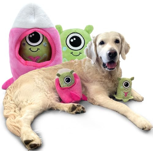 Kenuak® Aliens y Cohete para Perros, Juguetes para Perros Grandes y Pequeños Espaciales, Set Peluche Perro, Juegos para Perros Interactivos, Juguete Perro Chirriante, Juguetes Perro Resistentes