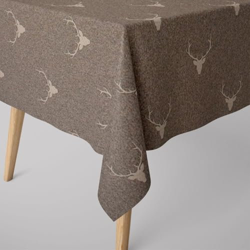 SCHÖNER LEBEN. Tischdecke Jacquard Hirschkopf mit Geweih braun beige, Größe:80x80cm