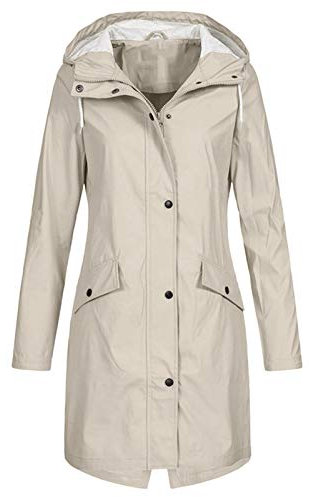 KBOPLEMQ Veste de mi-saison imperméable et respirante avec capuche pour femme - Coupe-vent - Veste de randonnée - Veste softshell, beige, L