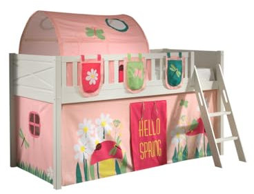 Vipack Scott Hochbett und Vorhang Spring, Tunnel und S 3 Aufbewahrungstaschen, weiß, 90 x 200 cm