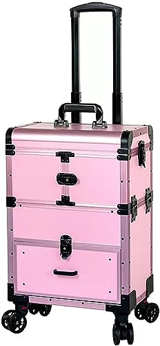 Kosmetik Trolley Rollkoffer Schminkkoffer Mit 360° Drehbaren,Kosmetikkoffer Mit Schubladen, Aluminium-Kosmetikkoffer, Beauty Case Reisetrolley Friseurkoffer Kosmetik Trolley, Schwarz (Color : Noir)