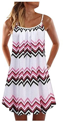 Generisch Long Dress, Damen Mode Sommer Lässig Weste Armlos Böhmischen Druck Lose Tank Große Kleid Midi Luftige Outfit Einschulung Mutter Sommerkleid Boho Multiway Dress Jersey (S, Weiß)