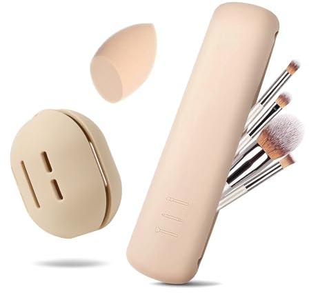 MisFun Porta Pennelli da Trucco da Viaggio, 2 Pezzi Custodia Porta Pennelli da Trucco con Spugna Trucco Titolare, Pennello Trucco Titolare in Silicone, Portapennelli da Trucco Organizer Portatile