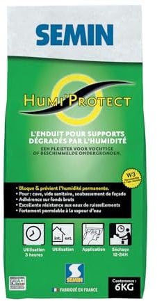 Semin Enduit Spécial Maçonnerie Humides Humi'Protect - Intérieur/Extérieur - Poudre - Sac de 6 kg