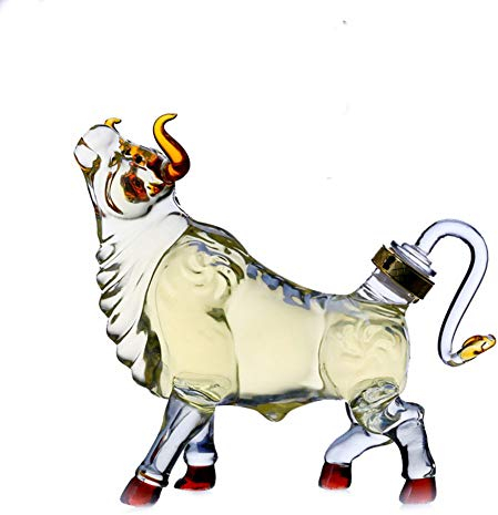 LoJax Decantador de Vino de 1000ML, Botella de Vino de Vidrio con Forma de Vaca, Botella de Vidrio de borosilicato para Bourbon, escocés, Ron, Tequila, Regalo de Vino