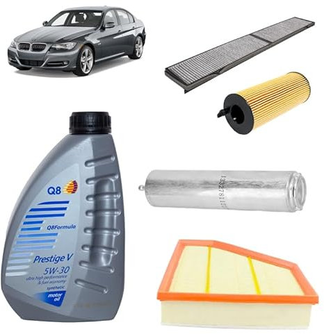 Kit tagliando 4 filtri + 8L olio Q8 5W30 per BMW Serie 3 E90 325D 330D 335D 2004+