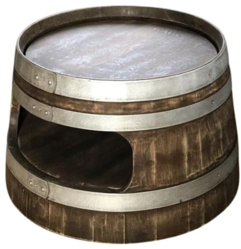 Fass-Schmiede Couchtisch mit Einlegeboden und runden Ecken aus halbiertem Weinfass Beistelltisch Sofatisch (Whiskyfass-Optik)
