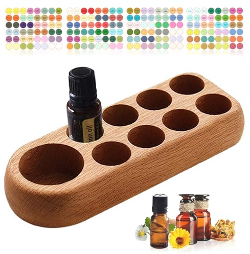 WishesMar 9 Slots Ätherisches Öl Halter Regal aus Buche - Bietet Platz für 5-15 ml Ätherisches Öl-Flaschen - Aufbewahrungs Ständer Gestell Organisator für Ätherische Öle und Duftöle