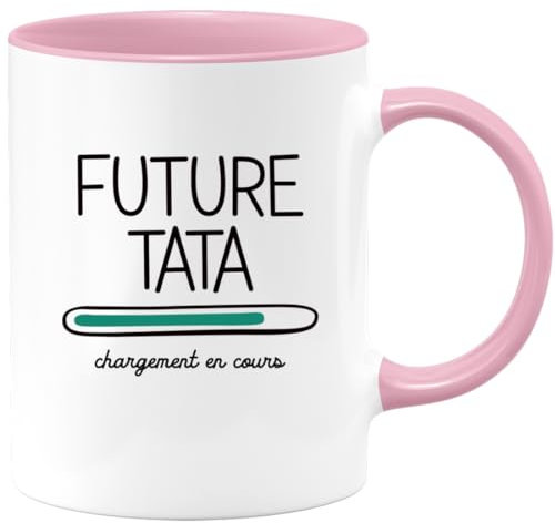 quotedazur Café-Croissant - Mug Personnalisé Tasse Cadeau Original Humour Noël Future Tata 2025 Chargement En Cours - Rose/Céramique