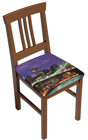 ROOZEE New York Night bedruckte quadratische Stuhl-Sitzbezüge, Set mit 2 Stück, Esszimmerstuhl-Sitzkissenschoner, Stuhlhussen, 4 Stück