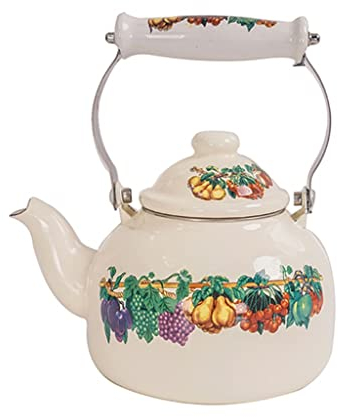 Tea Kettle Enamel Teakettle Decorative Floral Teapot Home Tea Pot Kettle with Handle for Gas Thickening Tea Pot Induction Cooker Large Capacity Teapot