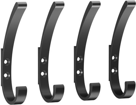 PDGROW Garderobenhaken, 4 Stück Kleiderhaken, Extra Stark Wandhaken, Handtuchhaken zum Bohren, Kleiderhaken Wand, Haken zum Schrauben Ideal für Bad, Toilette, Küche, Büro (Schwarz)