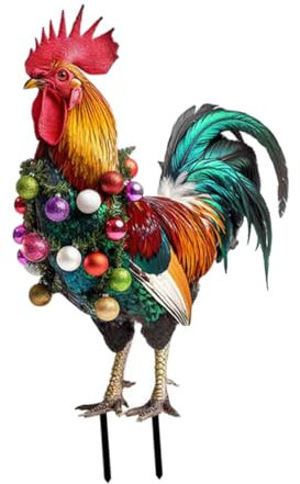Outanaya Farbige Glühbirne Hahn Weihnachten Gartendekoration Hühnerhöfe Gartenstecker Weihnachts Rasenornament Gartendekoration Hofschild Dekorativer Hühnerpfahl Huhn