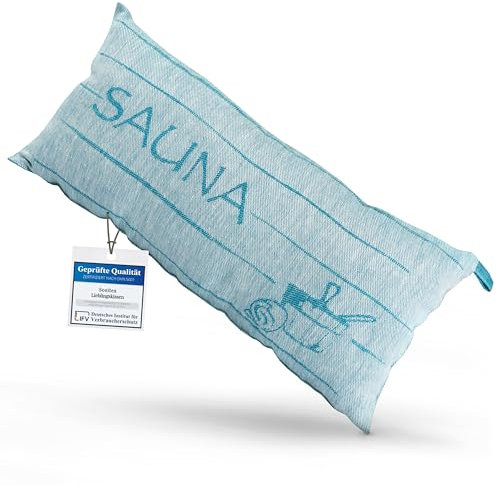 sositex | 1 cuscino da sauna di alta qualità | Design: SAUNIA | Dimensioni: 50 x 25 cm, amaca in lino/cotone, spiaggia o picnic (petrolio/bianco)