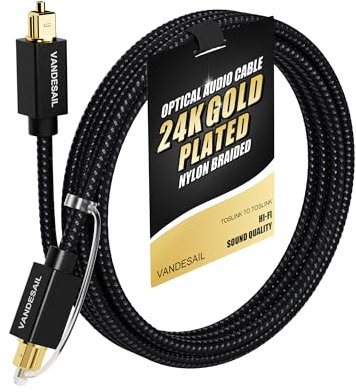 VANDESAIL Optical Audio Cable 10FT/3M,Nylon Braided Fiber Optic Cable for Soundbar,TOSLINK Cable Gold Plated Connector Digital Audio Cord for Home Theater Compatible with Xbox,PS4,TV