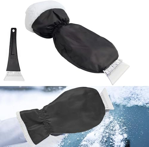 EHIOG Eiskratzer mit Handschuh gefüttert, Eiskratzer Auto mit Handschuh, Schneekratzer Auto Handschuh, Wiederverwendbarer Schneekratzer für Auto, SUV und LKW,Schwarz