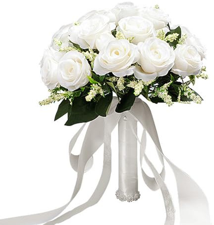Xusxes Bouquet da Sposa Bouquet di Rose Finte Bianco Vintage Decorazione di Nozze Damigella D'onore Bouquet da sposa Rose Ramos de Novia Fiori da Sposa(25 * 25 cm)