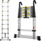gymount Teleskopleiter 2,6 m, Leiter Ausziehbar mit Stabilisator und Abnehmbaren Haken, Alu-Klappleiter, Mehrzweckleiter, Stehleiter, Haushaltsleiter, Außenleiter, 150 kg Belastbarkeit