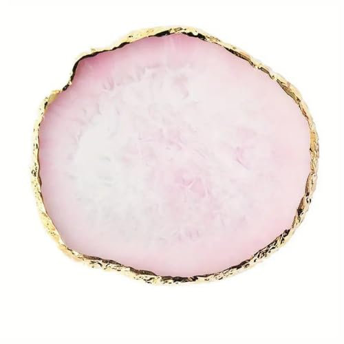 Round resin Jewellery tray, in Pink with gold, gilt edge. Great for bathroom/vanity, bedside table or dressing table. comes with Bonus RHINESTONE BRACELET
