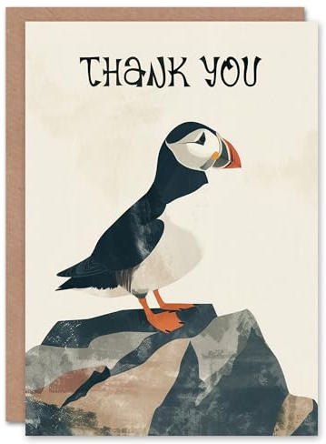Artery8 Cute Puffin Bird on Rock Bright Graphic Design Blank For Him Or Her Art Thank You Card