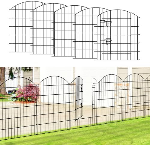 Thealyn Gartenzaun, 81CM * 71 CM * 4 Panneelen + 1 Tor für den Außenbereich, rostfreies Metall, Hundezaun, Tierbarriere, Gartenzaun, Bordüre für Hof, Terrasse, Blumenbeet