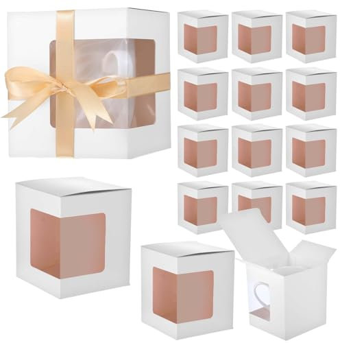 50 Pcs White Mug Boxes for Gifts, Coffee Mug Gift Box for Blanks Sublimation Mugs Packaging Transparent Ceramic Coffee Cups Gift Box, Decorative Party Favor Gift Packaging Box with Lid (White)