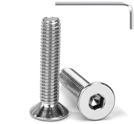 Tunejoy Tornillo Avellanado M6 x 30 mm Tornillos de Cabeza Avellanada Hexagonal de Acero Inoxidable A2 V2A Norma DIN 7991 con llave Allen Rosca Completa 20 Piezas