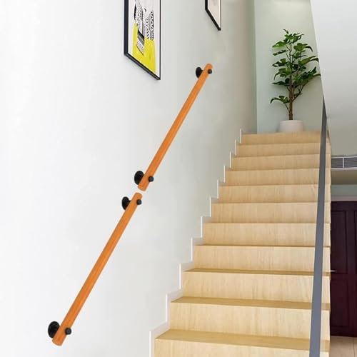 Pasamanos de madera maciza con barra de soporte redonda antideslizante de 3,5 m para mayor seguridad y estilo