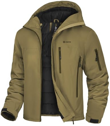 GEMYSE Veste de Ski Homme Chaude Imperméable Coupe-Vent Manteau avec Capuche Idéale pour la Montagne et la Randonnée en Hiver(Gris,L)