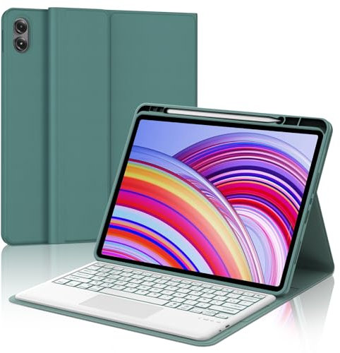 Clavier pour Xiaomi Redmi Pad Pro 12,1/Xiaomi Poco Pad 12.1 2024 avec Trackpad Multi-Touch, Coque Clavier AZERTY Rétroéclairage sans Fil Bluetooth, Clavier pour Redmi Pad Pro 12,1, Vert foncé