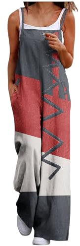Generico Salopette Donna Estiva Cotone con Tasche Casual Spalline Regolabili Jumpsuit Elegante a Gamba Larga Tuta Intera Senza Manica Tutina Pantaloni Larghi per Spiaggia Vacanza